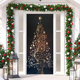 Aperturee - Gold Xmas Tree Black Simple Christmas Door Cover
